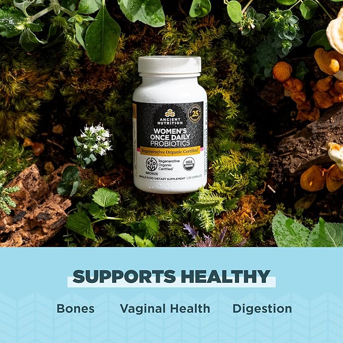 Ancient Nutrition Regenerative Organic Certified Probiotics for Women Probiotics Women’s Once Daily for Healthy Digestion and Immune System Function Support 25 Billion CFUs* Per Serving 30 Count