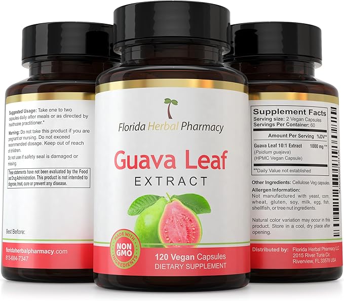 Florida Herbal Pharmacy Guava Leaf Extract Supplement Capsules 10:1 (120 Capsules)Two Months Supply