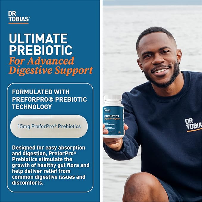 Dr. Tobias Prebiotics Digestive Support Advanced Prebiotic Supplement for Gut Health Immune Function &amp Boost for Probiotics for Women &amp Men Vegan Non-GMO 90 Capsules 90 Servings