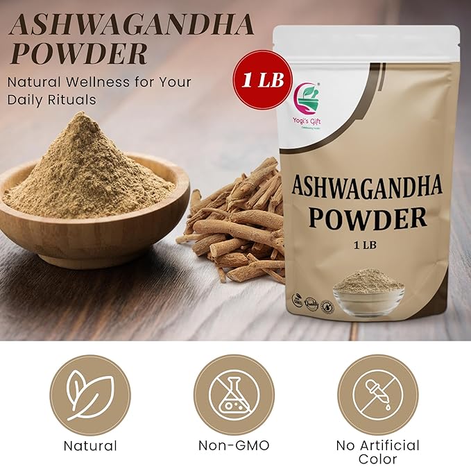 Ashwagandha Powder 1 LB 100% Natural &amp Pure Ashwagandha Root Powder Finely Grounded for Teas Smoothies &amp Recipes Resealable Bag for Freshness - By Yogi’s Gift®