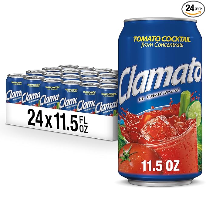 Clamato Original Tomato Cocktail 11.5 fl oz can (Pack of 24) Flavored With Tomato Juice &amp Spices Perfect Mixer for the Authentic Michelada Bloody Mary Drinks and Seafood Cocktail