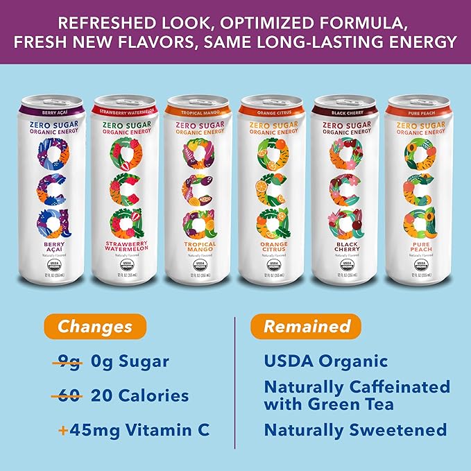 OCA ZERO Variety Pack Organic energy drink zero sugar gluten-free vegan plant-based 12 Fl Oz (12-pack)