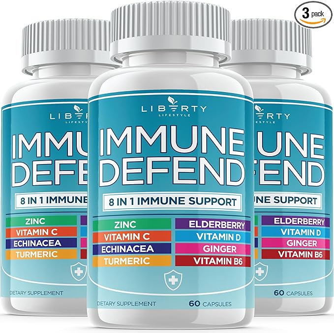 8 in 1 Immune Supplement with Echinacea Vitamin C and Zinc 50mg Vitamin D 5000 IU Turmeric Curcumin &amp Ginger B6 Elderberry 180 Count (Pack of 3)