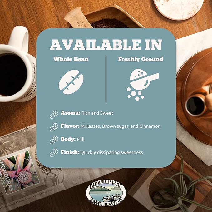 Camano Island Coffee Roasters Roasters Honduras Dark Roast Ground 1lb Fresh Small Batch Roasted USDA Organic Fairly Traded Shade Grown Top 1% Arabica - Molasses Brown Sugar Cinnamon Flavor