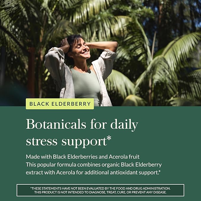 Gaia Herbs Black Elderberry - Daily Immune Support Supplement to Help Support Wellness - with Black Elderberries &amp Acerola Fruit for Antioxidant Support* - 120 Vegan Capsules (60 Servings)