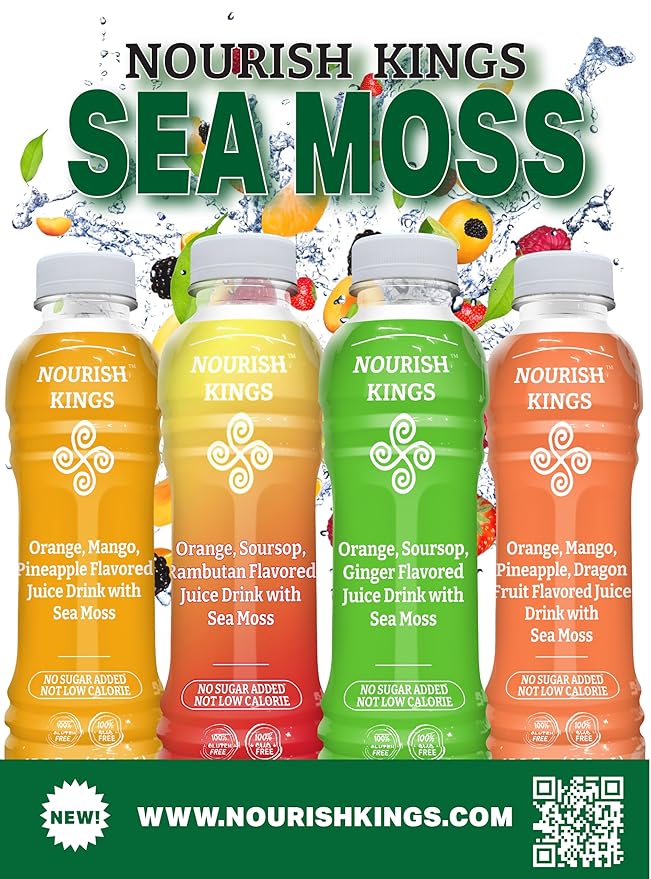 Nourish Kings- Sea Moss drink with Dragon Fruit Mango Pineapple and Orange Juice No Added Sugars or Preservatives 12 pack of 15.2 Fl oz Bottles