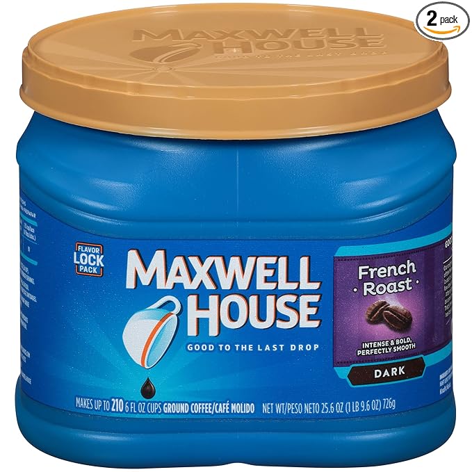 Maxwell House French Roast Dark Roast Ground Coffee (25.6 oz Canisters Pack of 2)