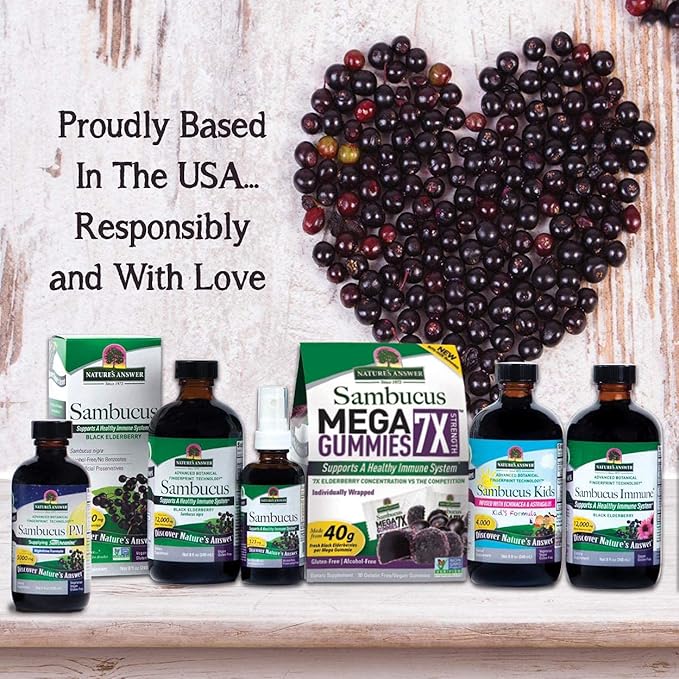 Nature's Answer Sambucus Mega Gummies | 7x More Elderberry Concentration | Alcohol-Free Gluten-Free Gelatin-Free Vegan Non-GMO &amp No Preservatives | 30ct Gummies