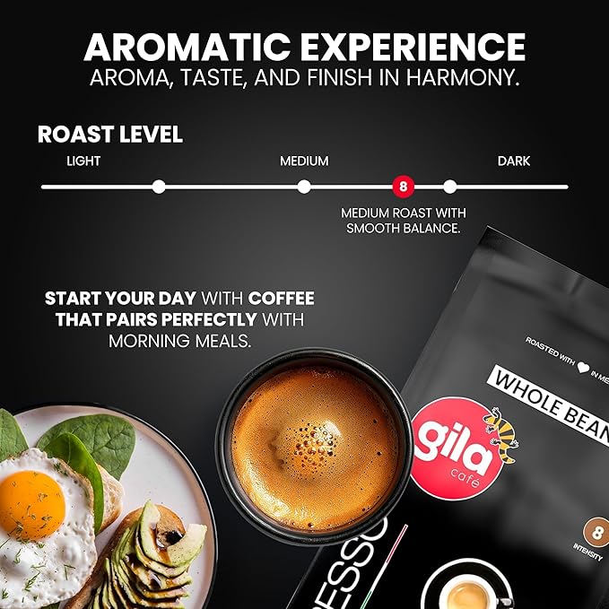 gila café Whole Beans Coffee Medium Roast Espresso 32oz (1-Pack) - 100% Mexican Arabica Roasted Coffee Beans - Made with Coffeeberry - Chocolate Hazelnut Vanilla Notes