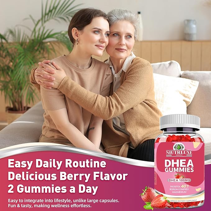 DHEA Gummies DHEA Supplements for Women DHEA 100mg 50mg Chewable with Boron Inositol and Magnesium Pro-Aging Ovarian Support Sleep Support Vegan 60 Counts