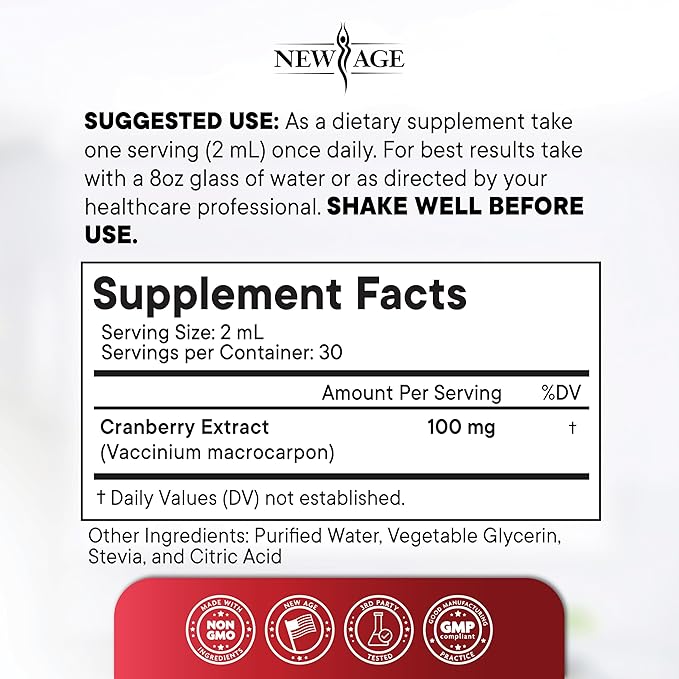 NEW AGE Cranberry Concentrate Liquid Drops – Cranberry Drops (Vaccinium macrocarpon) Extract – Urinary Tract &amp Bladder Support Antioxidant Protection – Vegan Alcohol-Free Sugar-Free – 8 fl oz