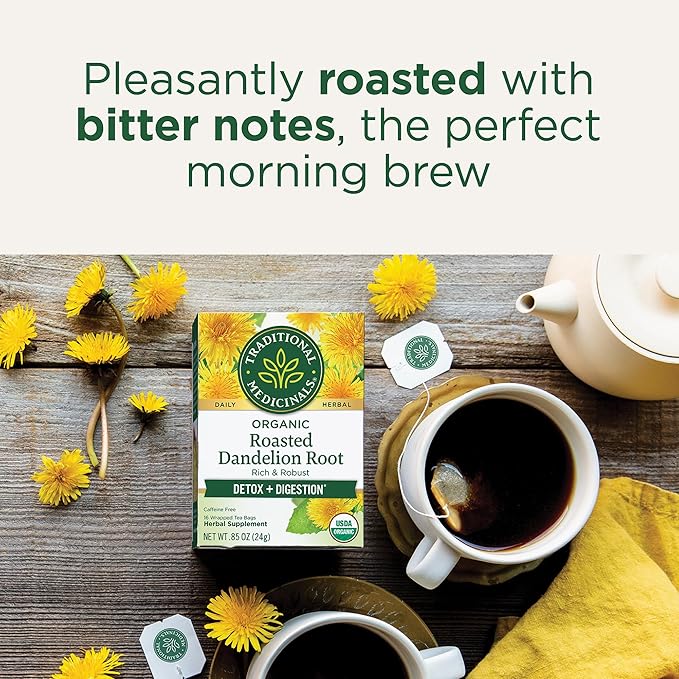 Traditional Medicinals Tea Organic Roasted Dandelion Root Supports Kidney Function &amp Healthy Digestion 96 Tea Bags (6 Pack)