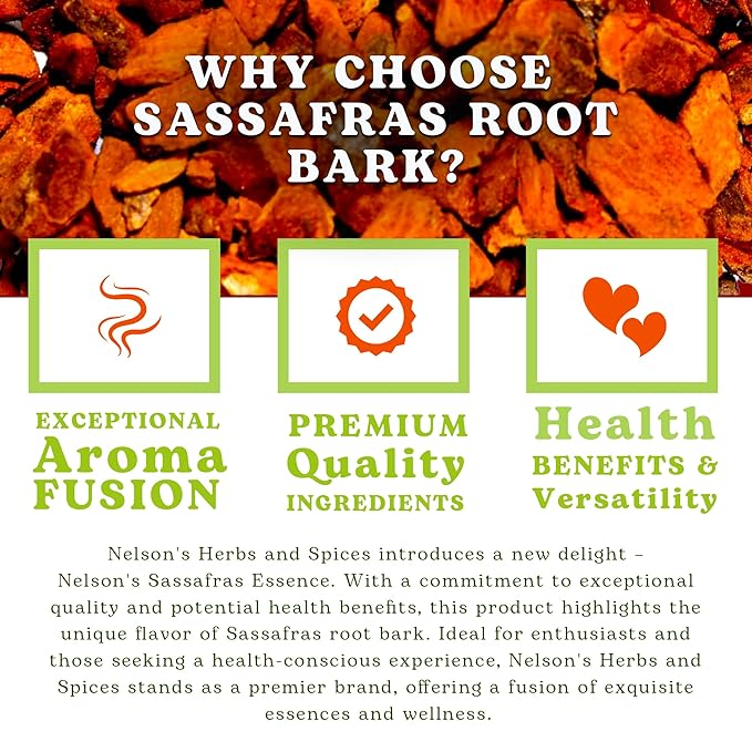 Nelson’s Tea - Sassafras Root Bark Ground - Caffeine Free - Aromatic Sassafras Albidum - Freshly Packed in a Resealable Bag for Lasting Freshness (1oz)