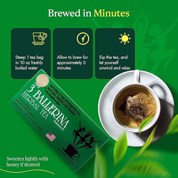 3 Ballerina Diet Tea Extra Strength – Caffeine-Free Herbal Tea Bags for Digestive Comfort and Weight Maintenance – Pack of 4 (72 Count)