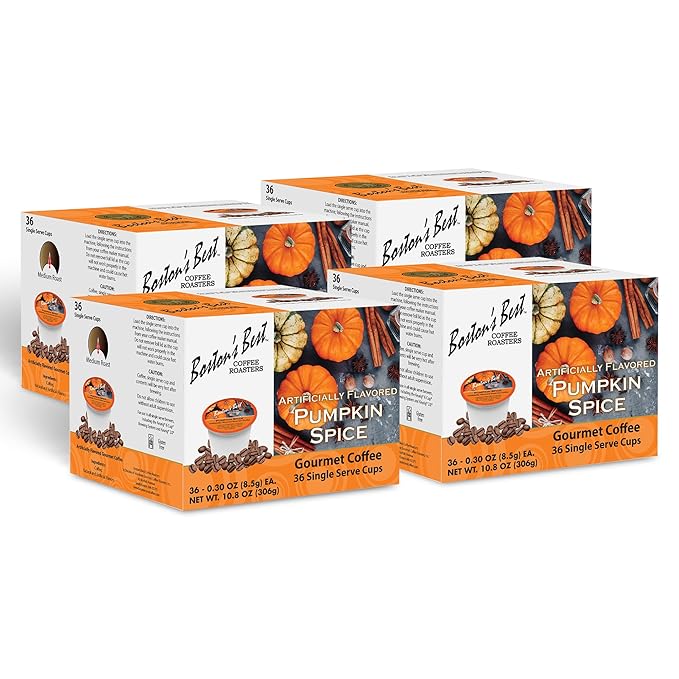 Boston’s Best - Fall-Inspired Pumpkin Spice Coffee Medium Roast Flavored Gourmet Flavour Compatible with Keurig Coffee Maker 1 Count (144 Single Serve Cups)