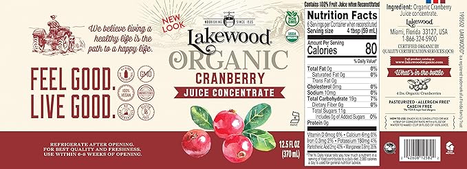 Lakewood Organic Cranberry Concentrate Juice 12.5-Ounce Bottles (Pack of 12)