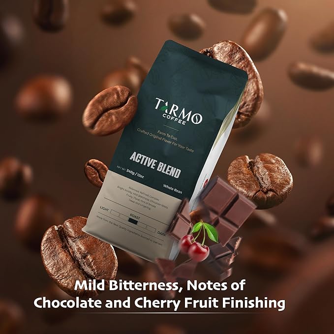 TARMO - ACTIVE BLEND | Low Acid ARABICA &amp ROBUSTA BLEND Whole Bean Coffee | Specialty Vietnamese Coffee | Single Origin Medium Roast | Premium Espresso Beans 35.5 Oz Bag