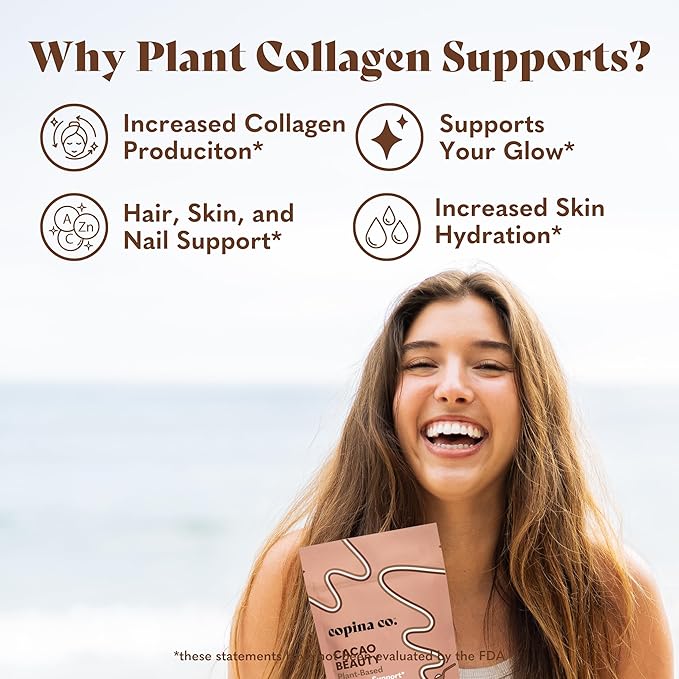 Copina Co. Cacao Beauty Vegan Collagen Booster Drink Blend: Plant-Based Collagen Support Smoothie Drink Vegan Creamy Blend | Cacao Flavor | 1 Bag - 25 Servings per Bag
