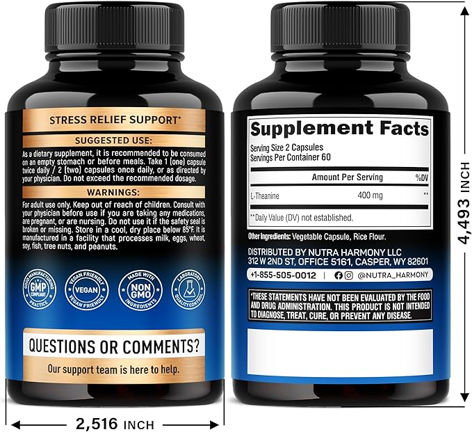 NUTRAHARMONY L-Theanine &amp Magnesium Glycinate with Glycine Capsules