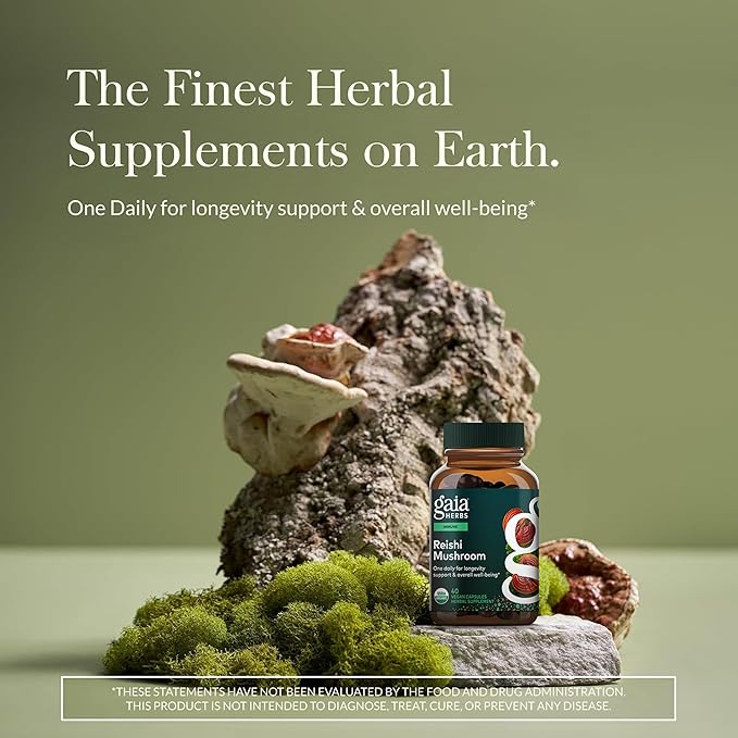 Gaia Herbs Reishi Mushroom - Traditionally Used to Support a Healthy Immune System &amp Heart Health - Adaptogen Herbal Supplement for Longevity Support* - 40 Vegan Liquid Phyto-Capsules (40 Servings