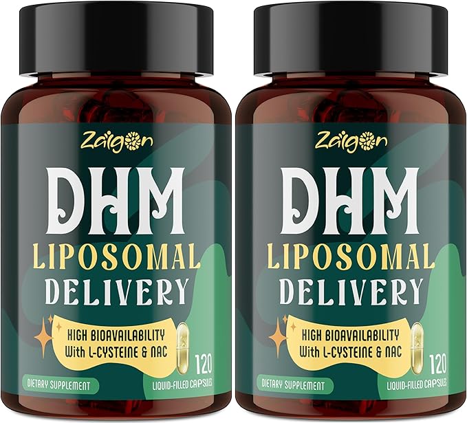 Zaigon Liposomal DHM Supplements 1000 mg dihydromyricetin with l-cysteine Milk Thistle Electrolytes Ginger NAC L-Theanine &amp Vitamin B for Recovery After Drinking &amp Liver Support 240 Cap