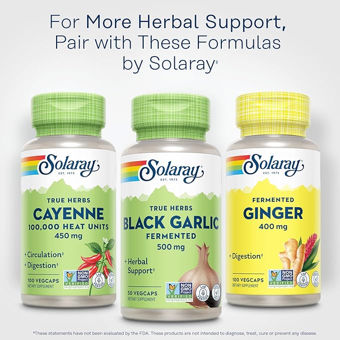 SOLARAY Black Garlic 500 mg - Fermented for Easier Digestion and Mellow Aftertaste - Antioxidant Garlic Supplements - Non-GMO Vegan Lab Verified - 60-Day Guarantee - 50 Servings 50 VegCaps