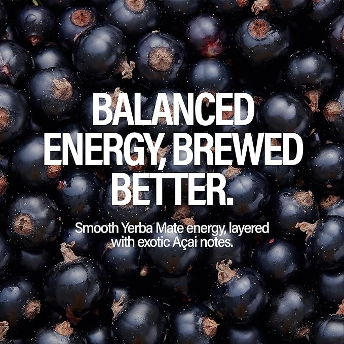 GURU Yerba Mate Organic Energy Drinks Clean Energy Drink with Plant Based Natural Caffeine from Green Tea Low Calorie Gluten Free 140mg Caffeine Healthy Drinks Acai Berry 12oz (Pack of 24)