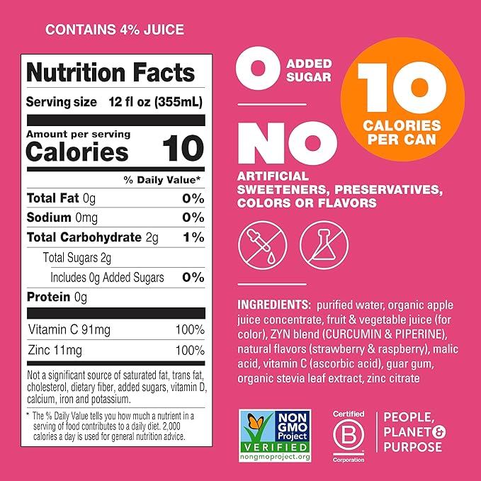 ZYN Turmeric Wellness Drink (24 Pack) Mixed Berry Flavored Turmeric Curcumin Drink with Black Pepper No Added Sugar Low Carb &amp Low Calorie Drink Clean Alternative