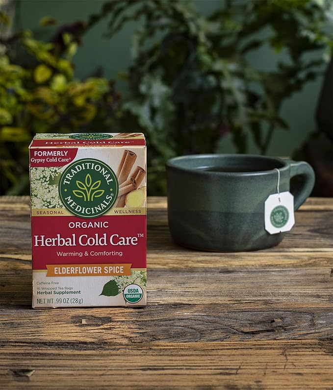Traditional Medicinals Organic Herbal Cold Care Elderflower Spice Herbal Tea Warm &amp Comforting Seasonal Wellness 48 Tea Bags Total (Pack of 3)