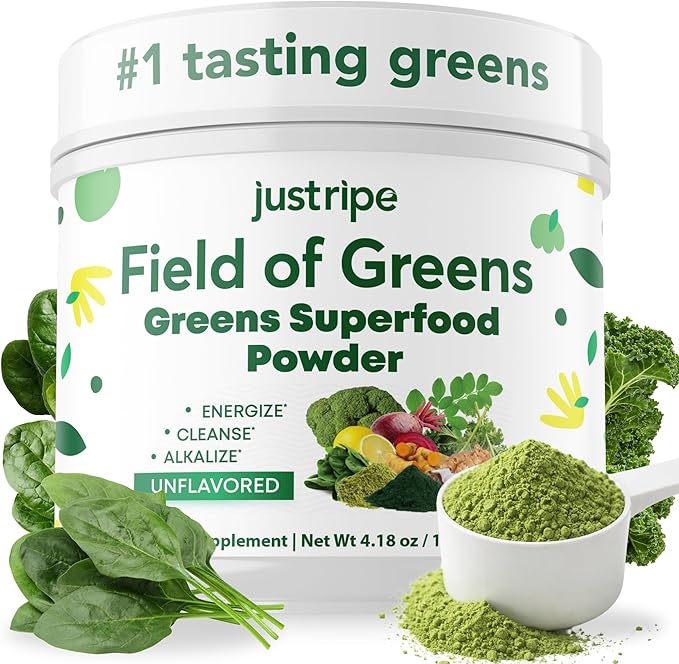 Field of Greens Superfood Powder with Organic Spirulina Chlorella Beet Root Powder - Bacillus Coagulans Probiotic A Plant-Based Mix Supporting Gut Health Immunity 28 Scoops - Unflavored