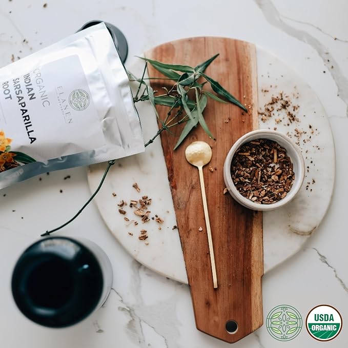 Elanen Naturals Organic Sarsaparilla Root 1 lb. (16 oz) USDA Certified Organic Indian Sarsaparilla Tea Hemidesmus Indicus Sasparilla Sarsparilla Zarzaparrilla Cut &amp Sifted