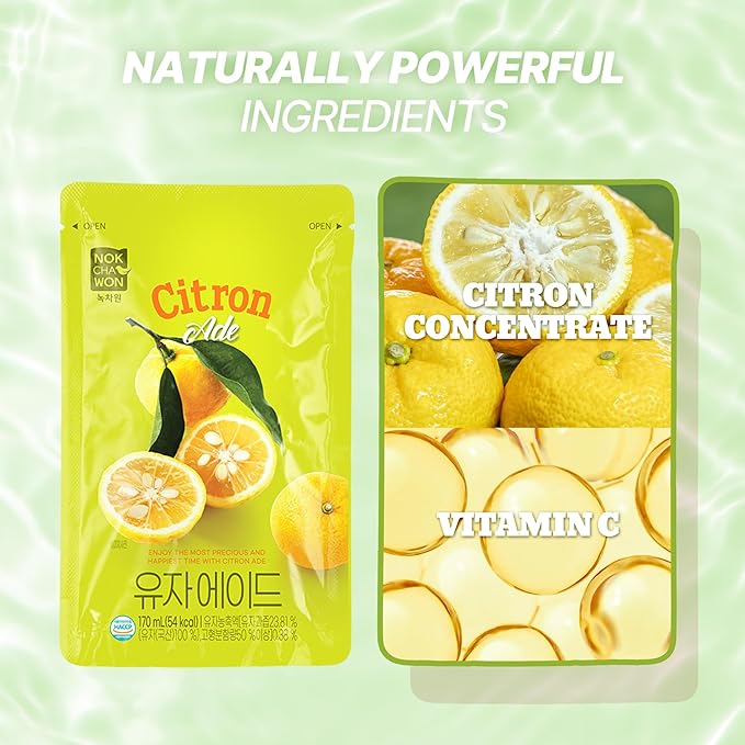 [Nokchawon] Korean Yuzu Juice Drink Pouch - Honey Citron Tea Flavored Ade for Ice Cups and Cocktails - Ready to Serve Citrus Beverage for Spring Refreshment - 10 Pack