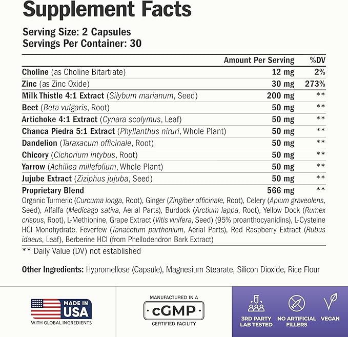 Vegan Liver Cleanse Detox &amp Repair – Herbal Liver Support Supplement w/ Silymarin Milk Thistle Zinc Dandelion Root &amp Artichoke Extract for Enzyme Support Energy &amp Healthy Digestion. 60