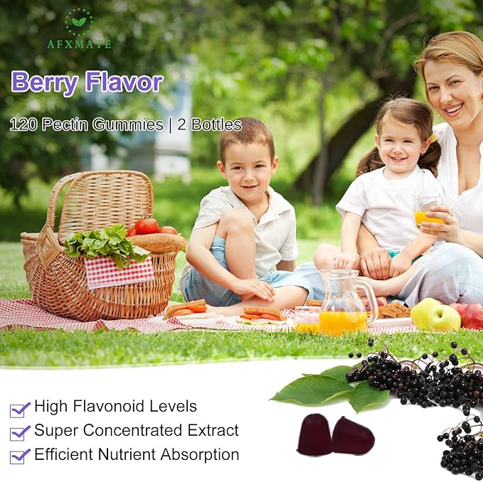 AFXMATE Sambucus Elderberry Gummies Black Elderberry Gummy with Zinc and Vitamin C for Adults Sugar Free Kids Multivitamin Gummies Immune Support* Supplement (2 Pack)