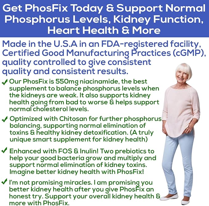 PhosFix 120 Pills Phosphorus Binder with Chitosan for Supporting Normal Phosphorus Levels and Kidney Health. Renal Supplement Optimal Health
