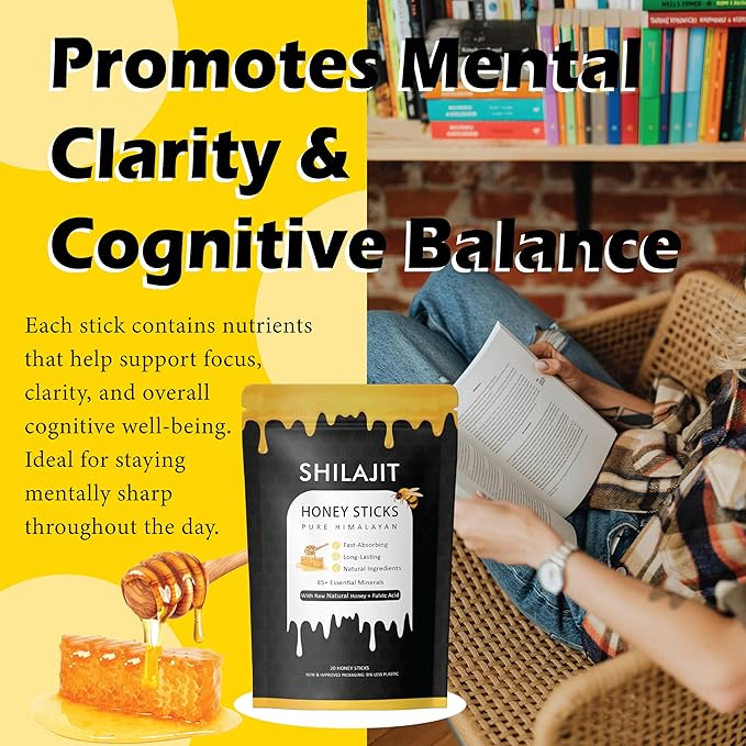 Rone Honey Packets with Himalayan Shilajit Natural Honey Saffron - Energy Boost &amp Immune Support 85+ Trace Minerals 75%+ Fulvic Acid - 20 Sticks (1)