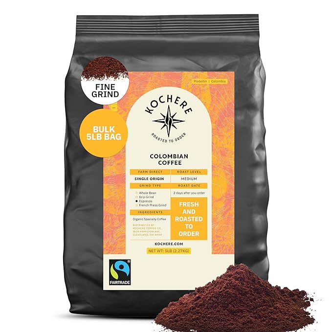 Colombian Medellín Coffee Beans - Single Origin Medium Roast Freshly Roasted To Order Organic Fine Espresso Grind Coffee Specialty Grade Fair Trade and Non-GMO - 5LB