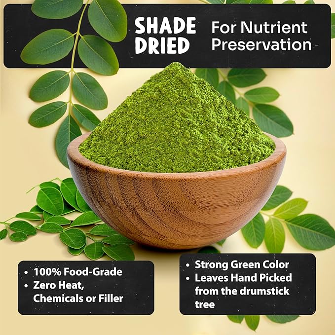 MAJU's Organic Moringa Powder (1 Pound) Oleifera Leaf Extra-Fine Quality Dried Drumstick Tree Leaves For Tea Smoothies Food-Grade