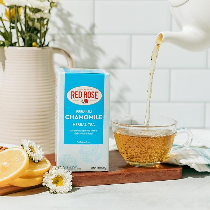 Red Rose Chamomile Tea Caffeine Free Herbal Tea Perfect Companion for Relaxation Chamomile Tea with 20 Individually Wrapped Tea Bags Per Box (Pack of 6)