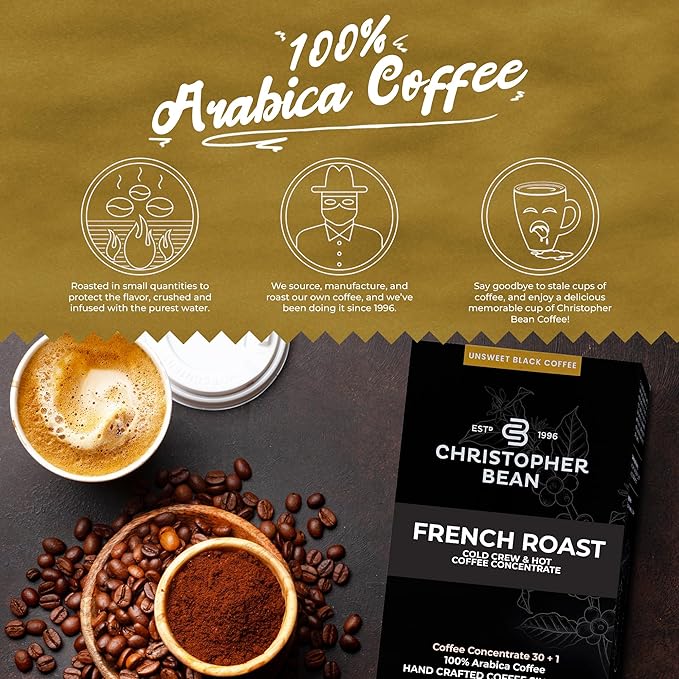 Christopher Bean Coffee - 396 servings 30 to 1 Blend Bag in Box Liquid Instant Coffee or Cold Brew Coffee Concentrate - Hot or Iced Coffee - French Roast
