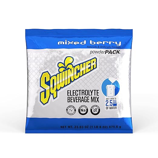 Sqwincher Powder Pack | Mixed Berry Flavored | Low Calorie | Low Sodium | Electrolyte Replenishment Hydration Drink Mix | Just Add to 5 Gallons of Water | 47.66 oz packet (pack of 16)