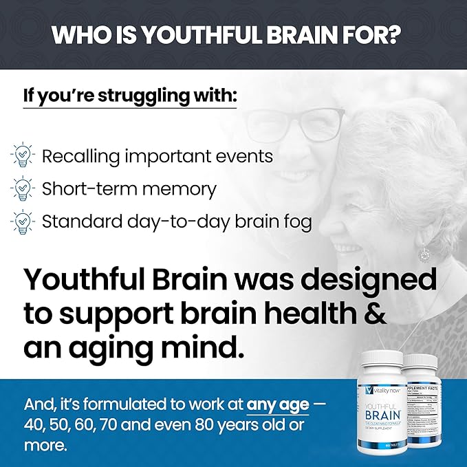 Youthful Brain 2 Bottle Bundle - Memory &amp Brain Health Support Supplement - Brain Booster Clarity with Bacopa Monnieri Ginkgo Biloba B12-60-Day Supply (120 Count)