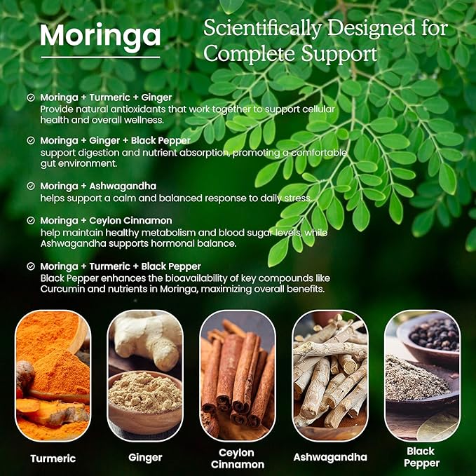 (2 Pack) Organic Moringa Leaf Extract Liquid Drops Supplement 1000mg with Turmeric and Black Pepper for Energy Antioxidant and Skin Green Superfood Supplement for Women Men Vegan 1 Fl Oz
