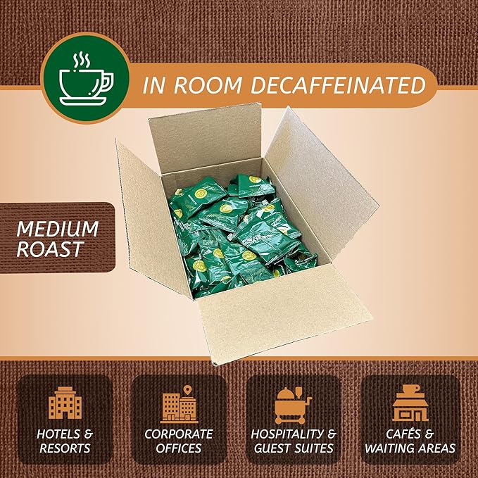 Boston’s Best - In-Room Premium Roast Ground Decaf Coffee Filter Portion Packets Breakfast Drinks Pack of 200 (.664 oz. per packet) Use with 4-Cup Drip Coffee Machine