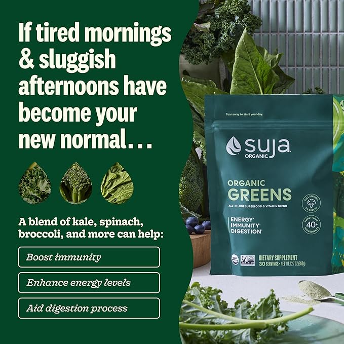 Suja Organic Greens Powder Probiotic Blend Spirulina Daily Superfood Drink or Smoothie Mix for Immune Support Digestion &amp Energy Vegan Gluten Free Non GMO 30 Servings
