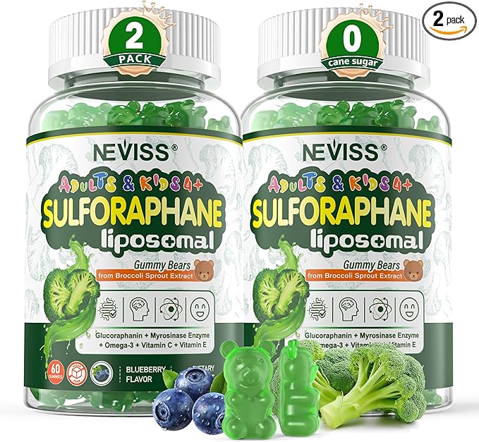 Liposomal Sulforaphane Supplement Gummies for Kids 4+ &amp Adults Broccoli Sprouts Extract w/Myrosinase Glucoraphanin Quercetin Omega-3 Vitamin C E for Antioxidant Cellular Health Vegan 120