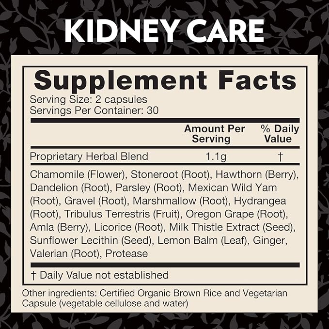 Crystal Star Kidney Care (60 Capsules) – Herbal Supplement for Kidney Cleanse Detox &amp Support - Stone Root Gravel Root &amp Hydrangea Root - Non-GMO