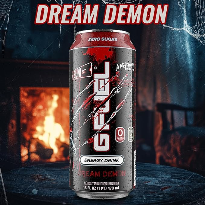 G Fuel Energy Drink Fruit Punch Sugar Free Beverage with 140mg Caffeine Daily Energy Boost with Focus Amino Vitamin + Antioxidants 16 oz Cans (Nightmare on Elm Street 12-Pack)