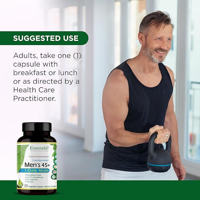 EMERALD LABS Men's 45+ 1-Daily Multi - Made with Saw Palmetto Lycopene &amp More for Heart Bone &amp Immune Support* - Gluten-Free - 30 Vegetable Capsules