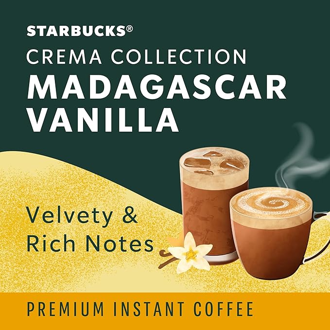 Starbucks Crema Collection Premium Instant Madagascar Vanilla Flavored Instant Coffee 100% Arabica Beans 3 Tins (7.12 Oz Each)